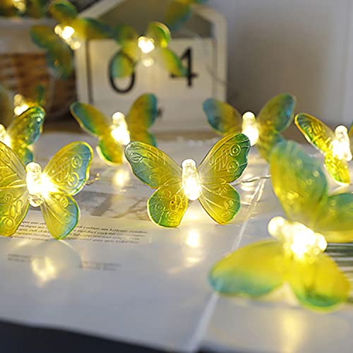 KINGCOO 3M 20LED Warmweiß Schmetterling Lichterkette Batteriebetrieben Innenbeleuchtung Fee dekorative Lampe für Schlafzimmer Party Geburtstag Sommer Garten Hochzeit Weihnachten Dekoration (Grün) von KINGCOO