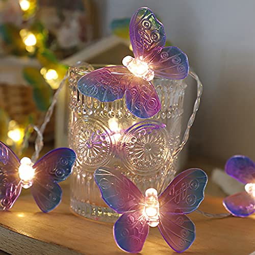 KINGCOO 3M 20LED Warmweiß Schmetterling Lichterkette Batteriebetrieben Innenbeleuchtung Fee dekorative Lampe für Schlafzimmer Party Geburtstag Sommer Garten Hochzeit Weihnachten Dekoration (Lila) von KINGCOO