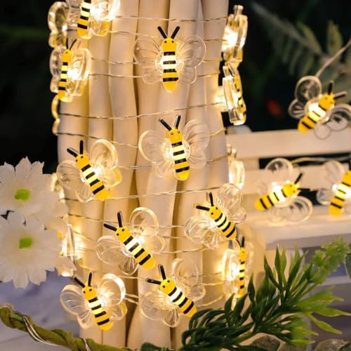 KINGCOO Honigbienen Lichterketten, 3M 30LED Bienen Kupferdraht Lichterketten Batteriebetrie mit Fernbedienung 8Modi für Außen Innen Mädchen Schlafzimmer Weihnachten Hochzeit Party Geburtstagsdeko von KINGCOO