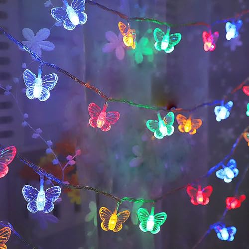 KINGCOO LED Schmetterling Lichterkette Batteriebetrieben Dekoleuchte für Außen Innen Zuhause Geburtstag Sommer Garten Hochzeit Party Weihnachten Dekor (10M 80LED Schmetterling Mehrfarbig) von KINGCOO
