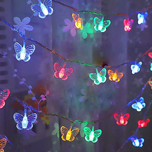 KINGCOO LED Schmetterling Lichterkette Batteriebetrieben Dekoleuchte für Außen Innen Zuhause Geburtstag Sommer Garten Hochzeit Party Weihnachten Dekor (6M 40LED Schmetterling Mehrfarbig) von KINGCOO
