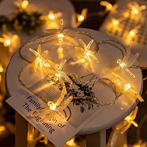 KINGCOO Libelle Schnur Lichter, 3m 20Led Libelle Kupferdraht Fee Dekorative Lichterkette Batteriebetrieben für Sommer Garten Hochzeit Party Weihnachtsbeleuchtung Dekoration(Warmweiß) von KINGCOO