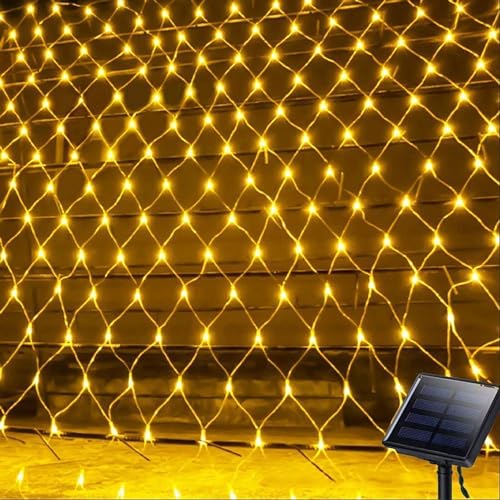 KINGCOO Lichternetz Solarleuchten Außen, Wasserdichte 1.5Mx2M 120LED Solar Baum Lichterkette Netzlicht Mesh Lichtervorhang für Garten Innen Weihnachten Hochzeit Party Dekorationen (Warmweiß) von KINGCOO