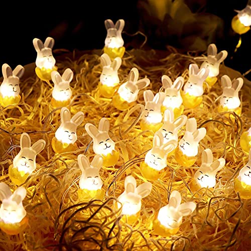 KINGCOO Ostern Nachtlicht Dekorative Lichter, 30LED Warmweiß Kaninchen Hase Kupferdraht Lichterkette Batteriebetrieben für Ostern Show Schlafzimmer Wand Balkon Garten DIY Pary Home Decor (2Stück) von KINGCOO