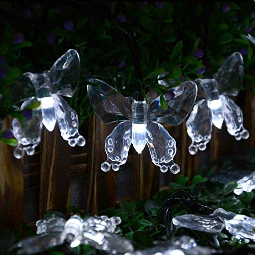 KINGCOO Schmetterling Lichterketten, Wasserdichte 16FT 20LED Butterfly Solar Lampe Dekorative Leuchten für Party Hochzeit Garten Veranda Balkon Weihnachtsfee Beleuchtung Dekorationen (Weiß) von KINGCOO