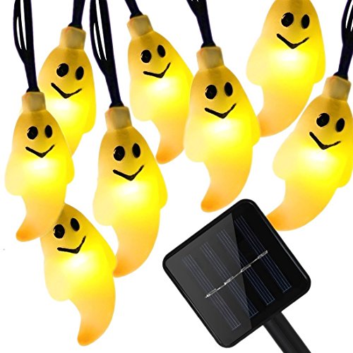 Solar Geist Lichterkette,KINGCOO Wasserdichtes 16ft/4.8M 20LED Solar Halloween Dekoration Feenhafte Schnur Lichter für Außen Weihnachtspatio Pfad Garten Party Landschaft(Warmweiß) von KINGCOO