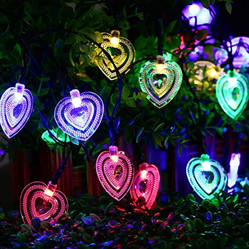 KINGCOO Solar Herz Lichtschlauch Lichterketten Außen, Wasserdichte 20LED Solar Lichterketten Herzform für Zuhause Garten Weihnachten Hochzeit Valentinstag Ambiente Beleuchtung Dekoration (Mehrfarbig) von KINGCOO