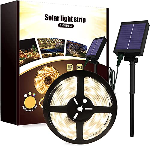 KINGCOO Solar LED Streifen Außen, Wasserdicht 10m 240LED Strip Dimmbare Ribbon Lichtleisten 8 Modi mit Fernbedienung für Gartenbäume Zuhause Weihnachten Terrasse Party Dekoration (Warmweiß) von KINGCOO