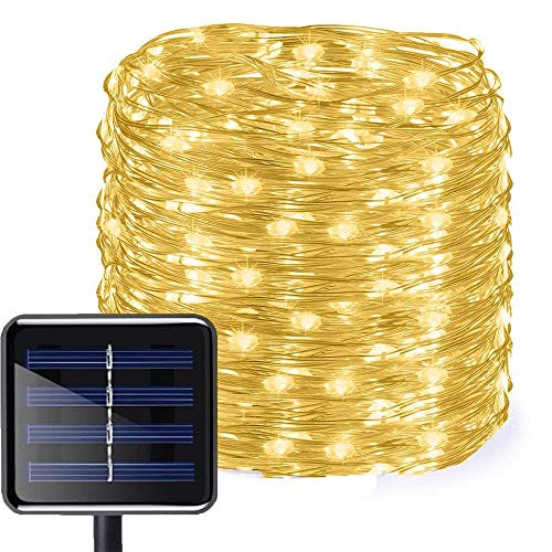 Solar Schnur Licht Außen,KINGCOO Wasserdicht 72FT 200LED 8 Modi Solarkupferdraht Dekoratives Lichterketten für Hochzeit Garten Rasen Hinterhof Weihnachtsdekorationen(Warmweiß) von KINGCOO
