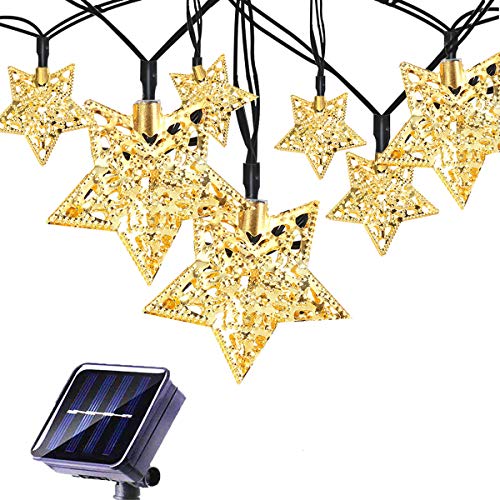 KINGCOO Solar Star Lichterketten Aussen, 4.8M 20LED Marokkanische Metall Sterne Solar Außenlichter Laterne Lichter für Garten Hof Home Landschaft Weihnachtsfeier Beleuchtung Dekorationen (Warmweiß) von KINGCOO