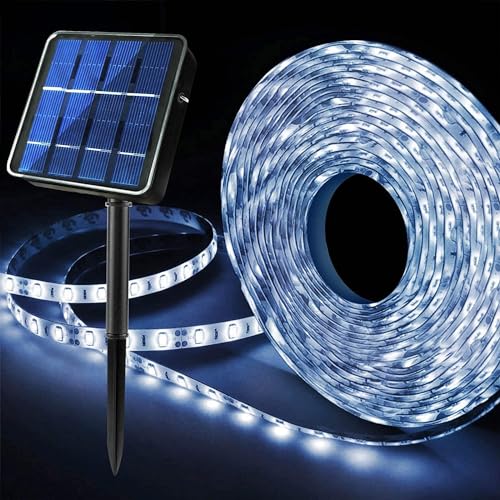 KINGCOO Solar Streifen Lichter Außen, Wasserdicht 3M 90Led Seilleuchten Solarlampen Selbstklebend Schneidbar Lichterkette für Garten Hinterhof Veranda Hochzeit Party Weihnachtsdekoration (Weiß) von KINGCOO