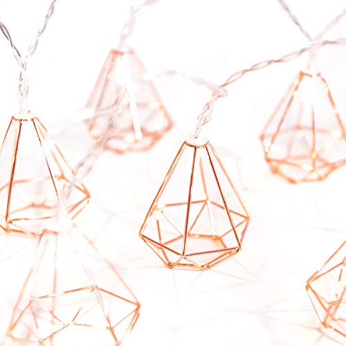 KINGCOO Vintage Lampenschirm Lichterketten, 20LEDs Rosé Gold Metall Polygon Laterne Käfig Geometrisches Lichter Batteriebetriebene für Home Patio Garten Hochzeit (Diamant) von KINGCOO