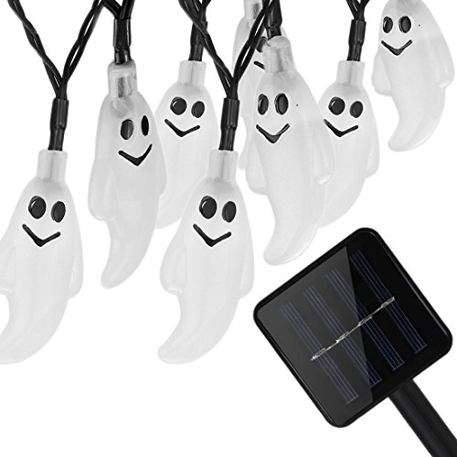 KINGCOO Solar Geist Lichterkette, Wasserdichtes 16ft/4.8M 20LED Solar Halloween Dekoration Feenhafte Schnur Lichter für Außen Weihnachtspatio Pfad Garten Party Landschaft(Weiß) von KINGCOO