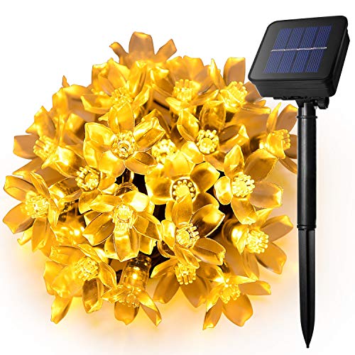 KINGCOO Solarlampen Blumen Schnur Lichter Außen, Wasserdicht 23ft/7m 50 LED Pfirsichblüte Kirschblüte Solar Lichterkette für Gärten Häuser Hochzeit Weihnachtsfeier Dekorationen(Warmweiß) von KINGCOO