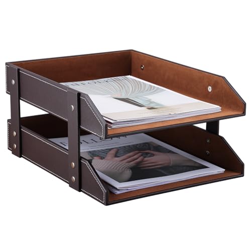 KINGFOM™ A4 Leder Briefablage (2 Schubladen-Braun) von KINGFOM