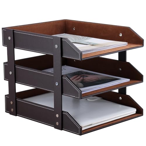KINGFOM™ A4 Leder Briefablage (3 Schubladen-Braun) von KINGFOM