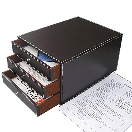 KINGFOM™ Holzstruktur Leder Schubladenbox (Stile B - Braun) von KINGFOM