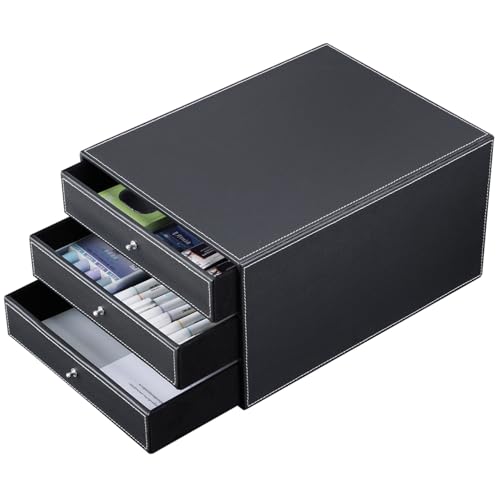 KINGFOM™ Holzstruktur Leder Schubladenbox (Stile B - Schwarz) von KINGFOM