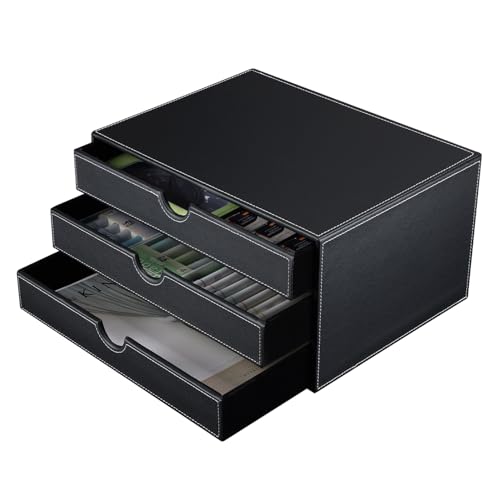 KINGFOM™ Holzstruktur Leder Schubladenbox (Stile C - Schwarz) von KINGFOM