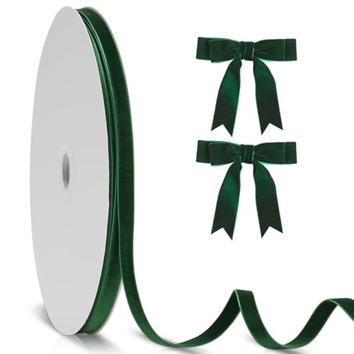 KINGLAKE 10 mm Samtband Dunkelgrün - 23M Doppelseitig Geschenkband Samt Band, Weihnachtsband Dicke Schmales, Samtbänder für Weihnachtsbaum, Geschenk, schleife, Basteln von KINGLAKE