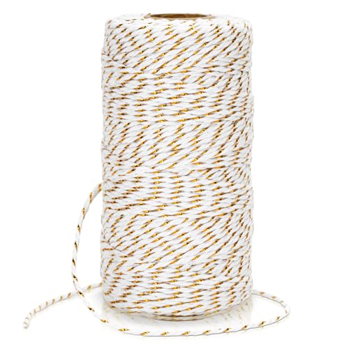 KINGLAKE 100M Baumwollschnur mit Goldschnur, Baumwollgarn Weiß, 2MM Kordel, Bastelschnur Dünn, Baumwollkordel, Schnur für DIY Kunstgewerbe, Geschenke verpacken, Weihnachten KINGLAKE 100M Baumwollschnur mit Goldschnur, Baumwollgarn Weiß, 2MM Kordel, Bastelschnur Dünn, Baumwollkordel, Schnur für DIY Kunstgewerbe, Geschenke verpacken, Weihnachten von KINGLAKE