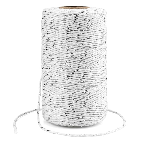 KINGLAKE 100M Baumwollschnur mit Silberschnur, Baumwollgarn Weiß, 2MM Kordel, Bastelschnur Dünn, Baumwollkordel, Schnur für DIY Kunstgewerbe, Geschenke verpacken, Weihnachten KINGLAKE 100M Baumwollschnur mit Silberschnur, Baumwollgarn Weiß, 2MM Kordel, Bastelschnur Dünn, Baumwollkordel, Schnur für DIY Kunstgewerbe, Geschenke verpacken, Weihnachten von KINGLAKE
