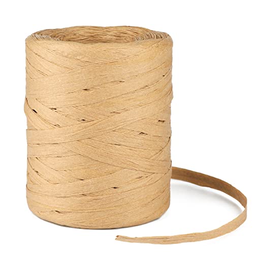 KINGLAKE 200m Naturbast Bastband, Bast Geschenkband Natur, Bast Band zum Basteln, Bastelbast Papierband, Packschnur Papier für handwerksprojekte Geschenkverpackung Weben und Gärtnern von KINGLAKE