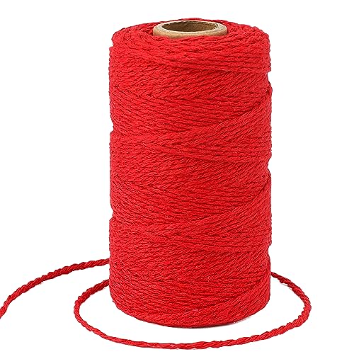 KINGLAKE 2mm Kordel Rot,100M Baumwollschnur,Makramee Garn,Baumwollgarn Dünn,String Für Backen,Kochen in der Küche,DIY Basteln,Weihnachtsgeschen Kverpackung,Deko von KINGLAKE