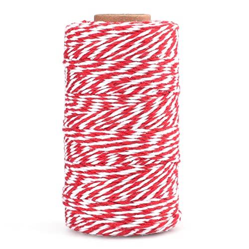 KINGLAKE 2mm Kordel Rot und Weiß,100M Baumwollschnur,Makramee Garn,Baumwollgarn Dünn,String Für Backen,Kochen in der Küche,DIY Basteln,Weihnachtsgeschen Kverpackung,Deko von KINGLAKE