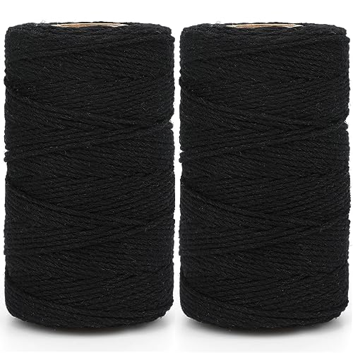 KINGLAKE 2mm Kordel Schwarz,200M Baumwollschnur,Makramee Garn,Baumwollgarn Dünn,String Für Backen,Kochen in der Küche,DIY Basteln,Weihnachtsgeschen Kverpackung,Deko-(100mX2) von KINGLAKE