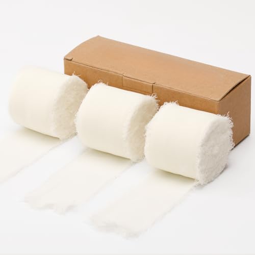 KINGLAKE 4cm Chiffonband Hochzeit, Geschenkband Cremeweiß Breit, 18.9M Schleifenband, Seidenband, Weihnachtsband, Dekoband für Geschenke Eukalyptus Weihnachten von KINGLAKE