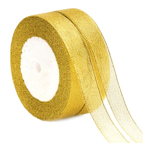 KINGLAKE Geschenkband Gold 44M, Goldenes Band, Organzaband, Weihnachtenband Organza, Schleifenband 2cm, Dekobänd, Satinband für Geschenk, Weihnachten und Hochzeits KINGLAKE Geschenkband Gold 44M, Goldenes Band, Organzaband, Weihnachtenband Organza, Schleifenband 2cm, Dekobänd, Satinband für Geschenk, Weihnachten und Hochzeits von KINGLAKE