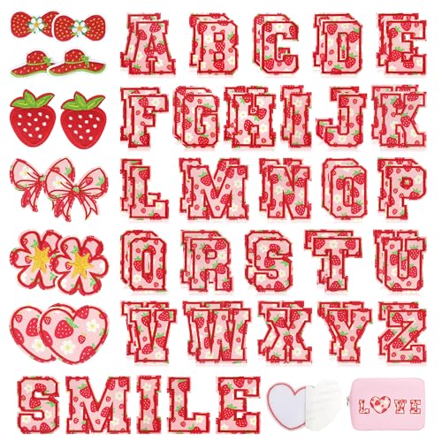 Kingsow Buchstaben-Patches selbstklebend für Mädchen-Rucksack: 64 Stück Erdbeer-Aufnäher, A-Z, Alphabet-Applikation – adrette, niedliche Stoff-Buchstaben, zum Aufkleben auf Kleidung, Hüte, Taschen Kingsow Buchstaben-Patches selbstklebend für Mädchen-Rucksack: 64 Stück Erdbeer-Aufnäher, A-Z, Alphabet-Applikation – adrette, niedliche Stoff-Buchstaben, zum Aufkleben auf Kleidung, Hüte, Taschen von KINGSOW