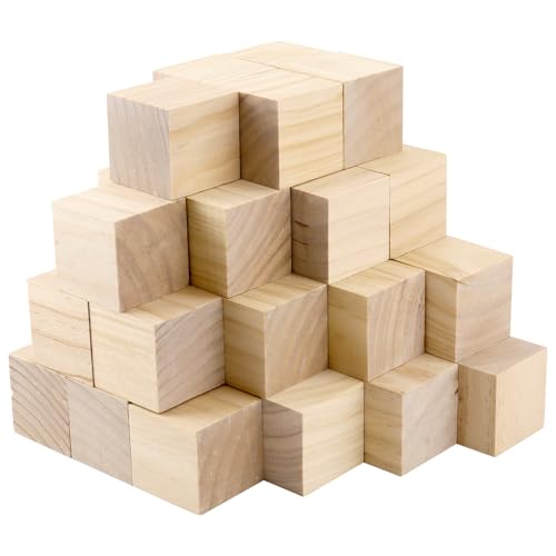 KINJOEK 60 Stück 5,1 cm quadratische, unlackierte Holzblöcke, blanko, natürlicher massiver Würfel zum Bauen, Malen, Basteln KINJOEK 60 Stück 5,1 cm quadratische, unlackierte Holzblöcke, blanko, natürlicher massiver Würfel zum Bauen, Malen, Basteln von KINJOEK