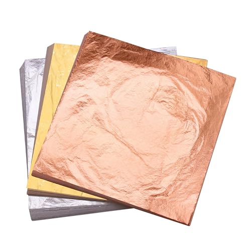 KINNO 300 Blattgold Imitation Blattgold zum Basteln Schlagmetall Kunstprojekt, Gold Leaf für Kunst, Vergoldung Handwerk, Dekoration, Möbel, Makeup Health & Spa(3 Farben), Möbel Dekoration 14x14 cm von KINNO