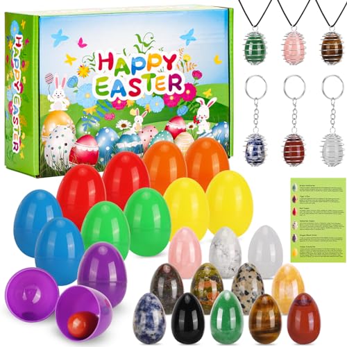 KINQKESO Ostern Geschenke für Kinder mit 12 Stück Natürlichen Edelsteinen und Kristall für Osterjagd, Preisvorräte für Klassenzimmer, Füllung, Partygeschenk, Ostergeschenken von KINQKESO