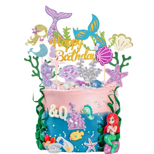KINSEN 13-teiliges Meerjungfrau-Kuchen-Set, Dekoration für Kuchen, Meerjungfrau, Dekoration für Geburtstagskuchen, für Kinder, Dekoration (13 A) von KINSEN