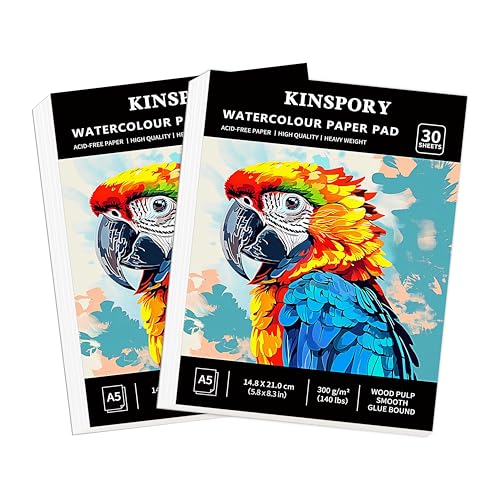 KINSPORY Aquarellpapier A5 mit 30 Blatt, 2er-Pack 300gsm Aquarellblock, kaltgepresstes Textur-Aquarellpapier, Wasserfarben Papier für Malerei, Zeichnung, Skizzen und Mischtechnik - 14,8 x 21 cm KINSPORY Aquarellpapier A5 mit 30 Blatt, 2er-Pack 300gsm Aquarellblock, kaltgepresstes Textur-Aquarellpapier, Wasserfarben Papier für Malerei, Zeichnung, Skizzen und Mischtechnik - 14,8 x 21 cm von KINSPORY
