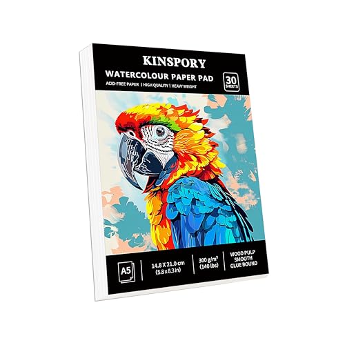 KINSPORY Aquarellpapier A5 mit 30 Blatt - 300gsm Aquarellblock, kaltgepresstes Textur-Aquarellpapier, Skizzenbuch, Wasserfarben Papier für Malerei, Zeichnung, Skizzen und Mischtechnik - 14,8 x 21 cm KINSPORY Aquarellpapier A5 mit 30 Blatt - 300gsm Aquarellblock, kaltgepresstes Textur-Aquarellpapier, Skizzenbuch, Wasserfarben Papier für Malerei, Zeichnung, Skizzen und Mischtechnik - 14,8 x 21 cm von KINSPORY