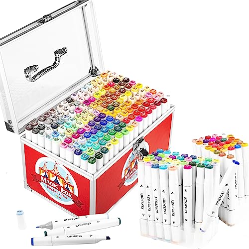 KINSPORY Filzstifte, Graffiti Stifte Set, 160 Stück Farben Marker Set Permanent Marker Pens mit Kiste aus Acryl von KINSPORY
