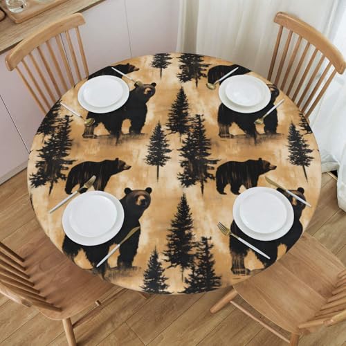 KIOWEIR Grunge schwarze Bärenbäume, runde Tischdecke, wasserdichte Outdoor-Tischdecke mit elastischer, abwischbarer Tischdecke, passend für 114,3 cm – 127 cm Durchmesser von KIOWEIR