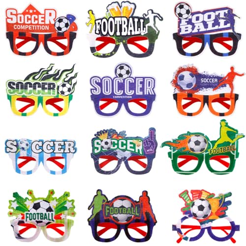 KIPETTO 12 Stück Fußball Party Gläser Neuheit Fußball Brillen für Foto Requisiten Fußball Gläser für World Cup Themed Party Supplies von KIPETTO