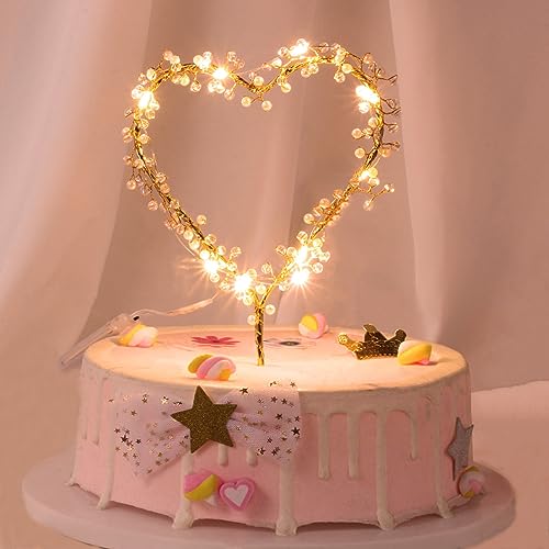 KIPETTO Kuchen Topper Liebes Herz Perlen Cake Topper mit LED-Licht für Geburtstag, Hochzeit, Jahrestag, Party Tortendekoration von KIPETTO