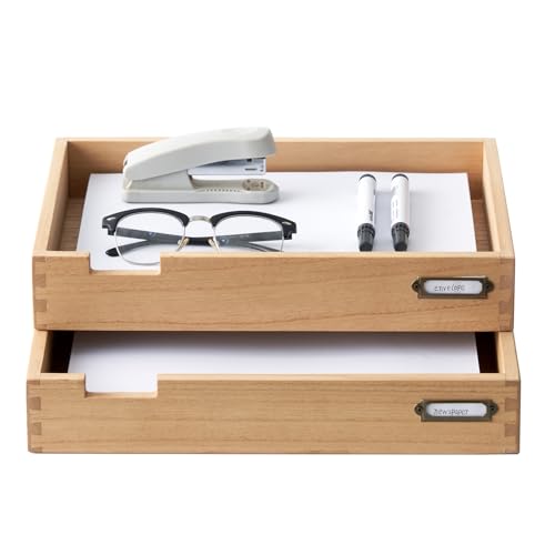 KIRIGEN Holz Schreibtisch Organizer Stapelbare Papierablage 2er Set für Office Desktop Dokumentenaufbewahrung Holz zweistufige Ablage Stapelbare Briefablagen Posteingangsablage für Schreibtisch Natur von KIRIGEN