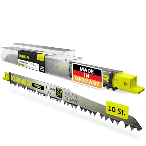 KIRNER Säbelsägeblätter Grünholz & Äste 240mm [ Extrem Scharf & Langlebig ] 10er Pack Sägeblätter Säbelsäge für die Gartenarbeit - Reciprosägeblätter mit Universalaufnahme bis zu 190mm von KIRNER