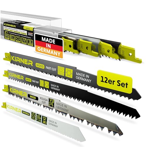 KIRNER Säbelsägeblätter Set Holz, Metall & Grünholz [ Komplett Set für jede Anwendung ] 12er Pack Säbelsägeblätter Metall, Säbelsägeblätter Holz & Säbelsägeblätter Grünholz inkl. Box von KIRNER