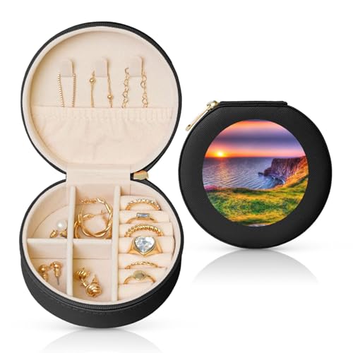 KIROJA Irland Schmuckschatulle mit Sonnenuntergang und Meereslandschaft, klein, tragbar, Reise-Schmuck-Organizer für Halsketten, Ringe KIROJA Irland Schmuckschatulle mit Sonnenuntergang und Meereslandschaft, klein, tragbar, Reise-Schmuck-Organizer für Halsketten, Ringe von KIROJA