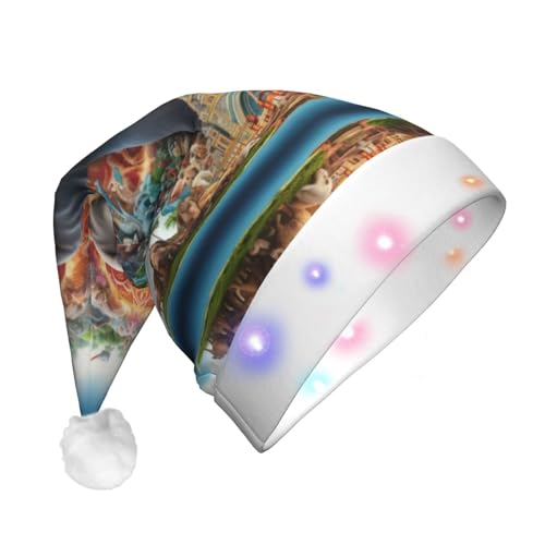 KIRROWE Leuchtender Weihnachtshut mit Tierinsel-Design, langer Weihnachtshut für Erwachsene mit LED-Beleuchtung, fröhlicher Weihnachtshut für festliche Anlässe von KIRROWE