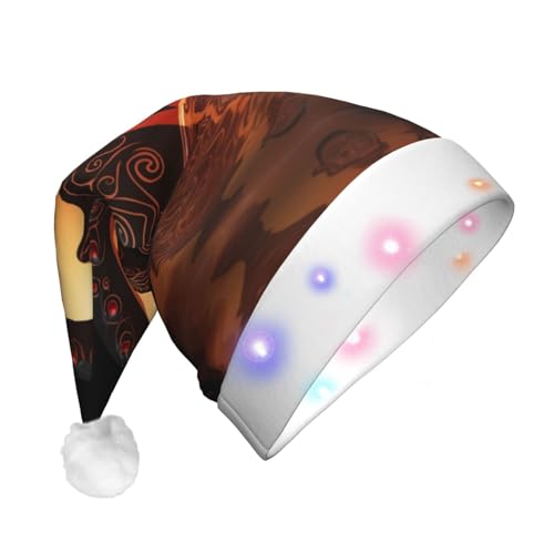 KIRROWE Maori Art Terrakotta Leuchtender Weihnachtshut für Erwachsene mit LED-Beleuchtung, fröhlicher Weihnachtshut für festliche Anlässe von KIRROWE