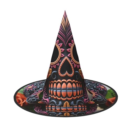 Totenkopf und Blumen Hexenhut für Halloween, Hexenhut für Kinder und Frauen, ideal für Halloweenparty und Kostüme von KIRROWE
